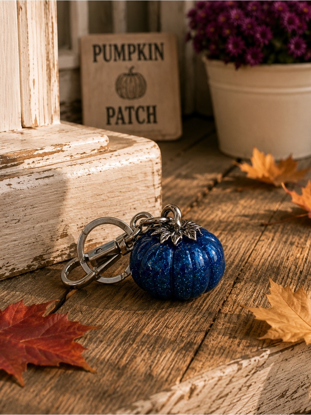 Sparkling “Out of the Blue” Pumpkin Bag Charm Keychain